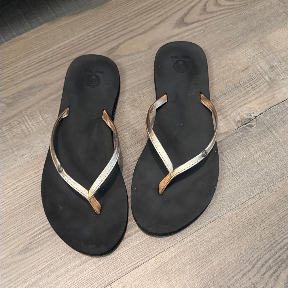 High tide Black Flip Flop Sandals with Metallic Straps